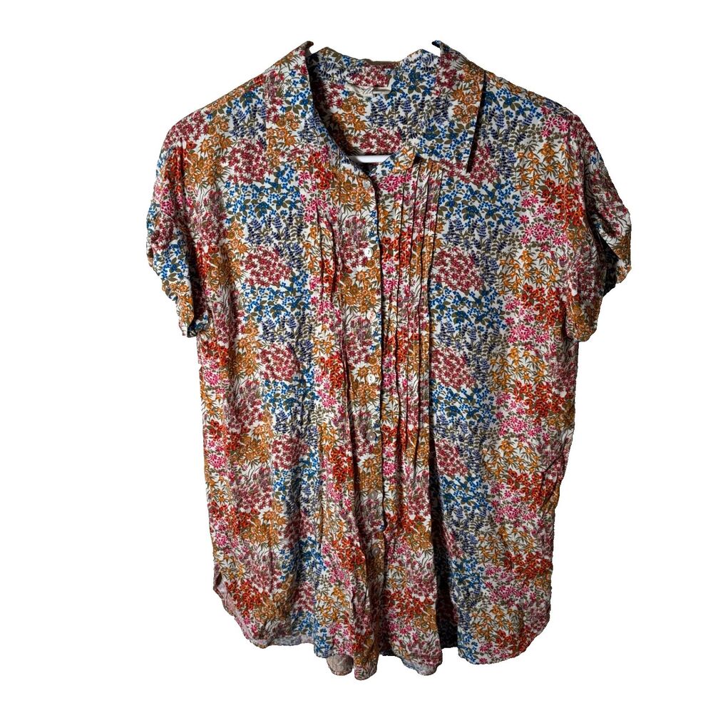 Jane & Delancey Shirt Women's Small Button Up Floral Short Sleeve Colorful Top